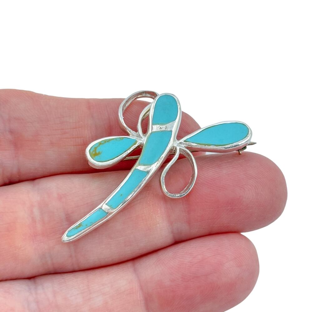 Vintage Sterling Silver 925 Magnesite Dragonfly Brooch Pendant